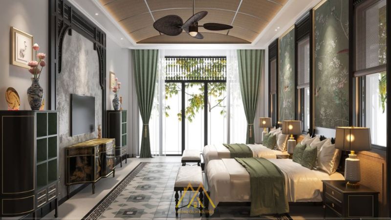 Mẫu phòng ngủ Indochine kết hợp Luxury