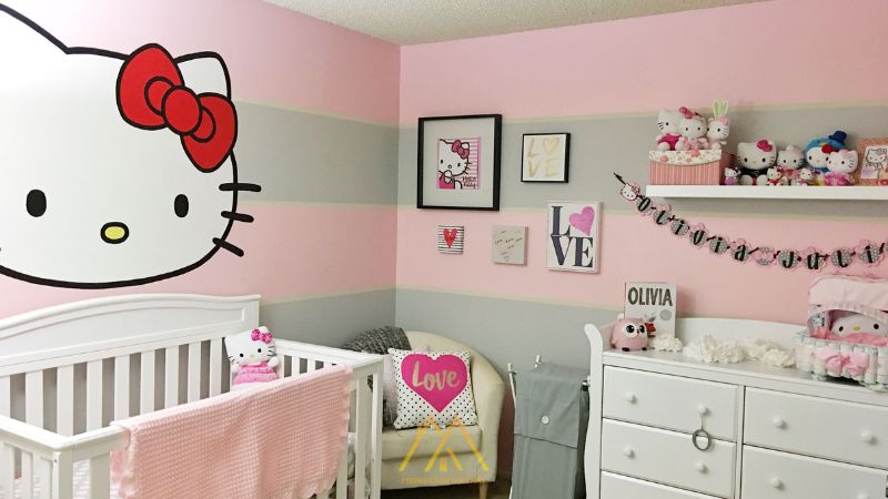 Các mẫu phòng ngủ màu hồng Hello Kitty cho bé gái