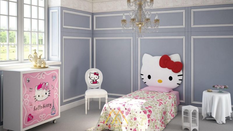 Các mẫu phòng ngủ màu hồng Hello Kitty cho bé gái