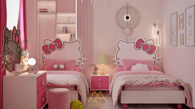 Các mẫu phòng ngủ màu hồng Hello Kitty cho bé gái