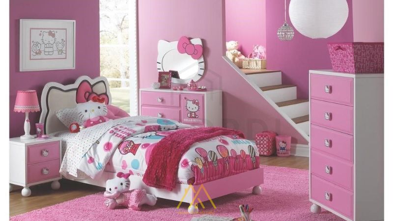 Các mẫu phòng ngủ màu hồng Hello Kitty cho bé gái