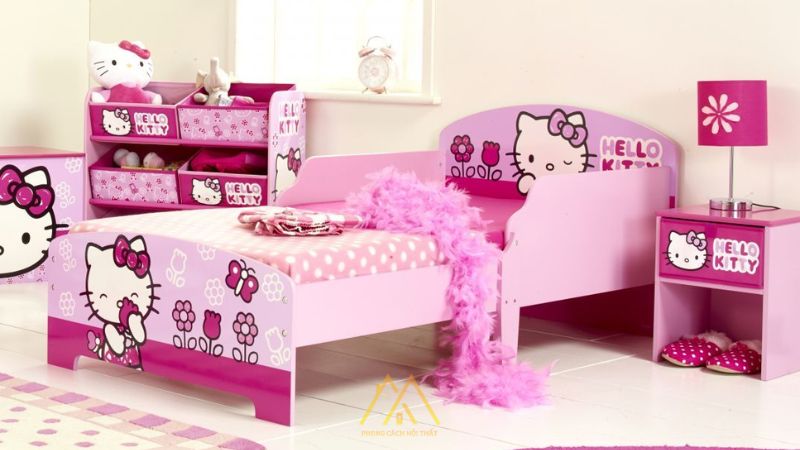 Các mẫu phòng ngủ màu hồng Hello Kitty cho bé gái