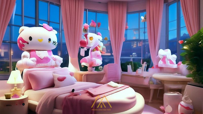 Các mẫu phòng ngủ màu hồng Hello Kitty cho bé gái