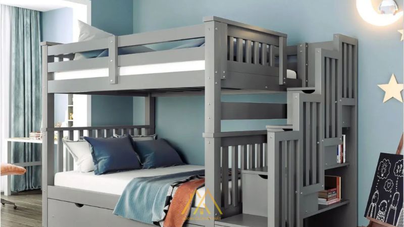 Thiết kế phòng ngủ 12m2 bố trí giường tầng cho 2 bé